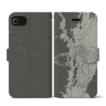 【富良野（北海道）】地図柄iPhoneケース（手帳タイプ）モノトーン・iPhone SE（第3 / 第2世代） / 8 / 7 / 6s / 6 用