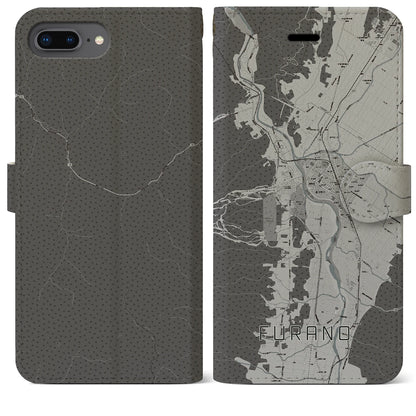 【富良野（北海道）】地図柄iPhoneケース（手帳タイプ）モノトーン・iPhone 8Plus /7Plus / 6sPlus / 6Plus 用