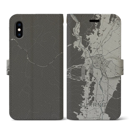 【富良野（北海道）】地図柄iPhoneケース（手帳タイプ）モノトーン・iPhone XS / X 用