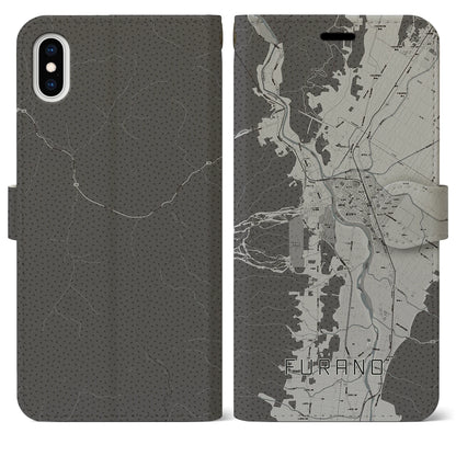 【富良野（北海道）】地図柄iPhoneケース（手帳タイプ）モノトーン・iPhone XS Max 用