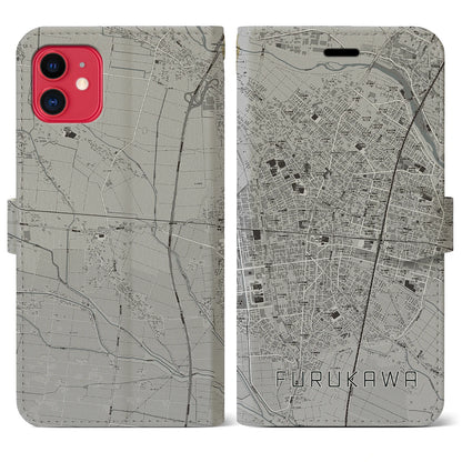 【古川（宮城県）】地図柄iPhoneケース（手帳タイプ）モノトーン・iPhone 11 用
