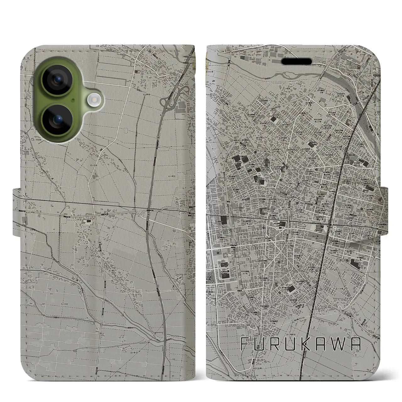 【古川（宮城県）】地図柄iPhoneケース（手帳タイプ）