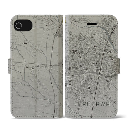 【古川（宮城県）】地図柄iPhoneケース（手帳タイプ）モノトーン・iPhone SE（第3 / 第2世代） / 8 / 7 / 6s / 6 用