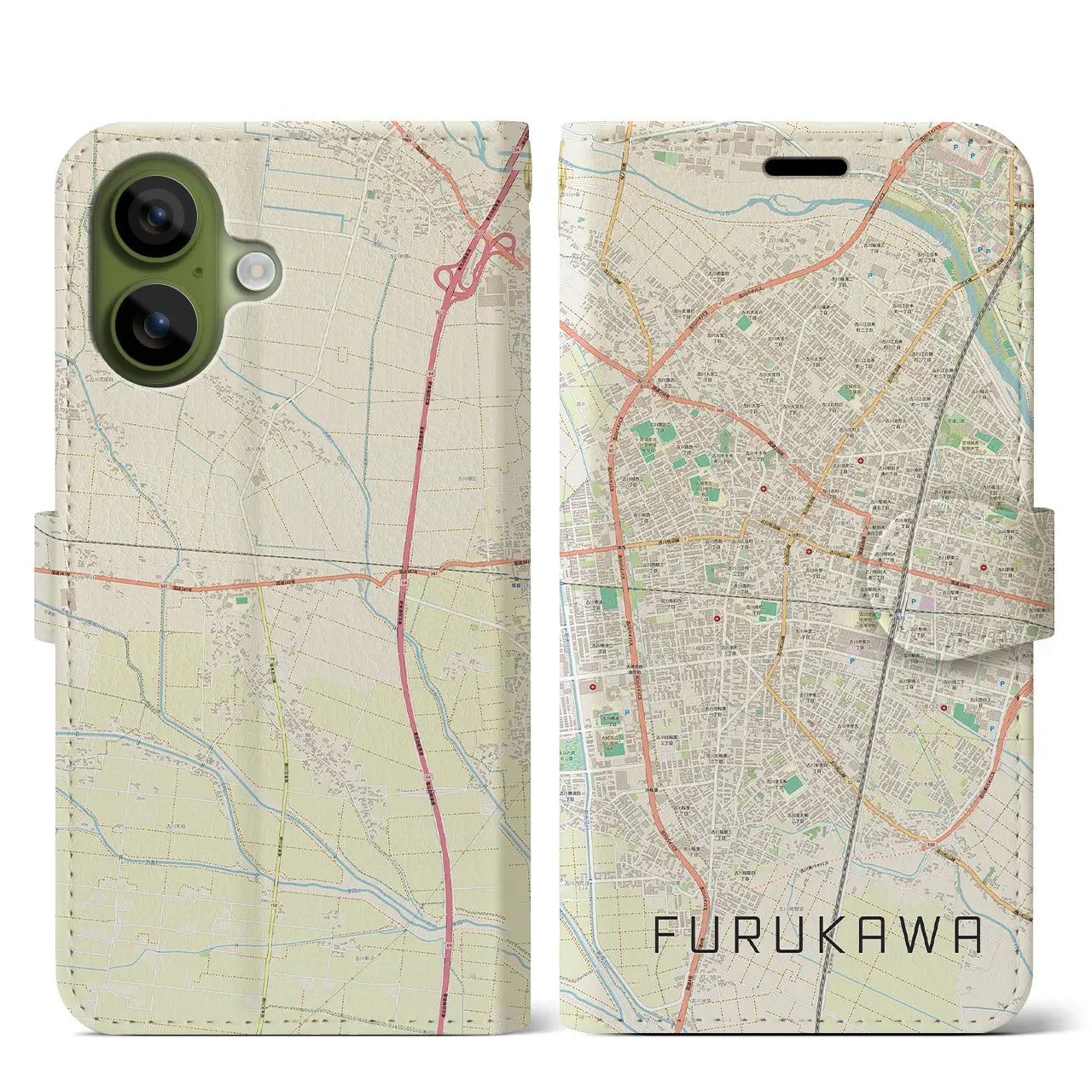 【古川（宮城県）】地図柄iPhoneケース（手帳タイプ）