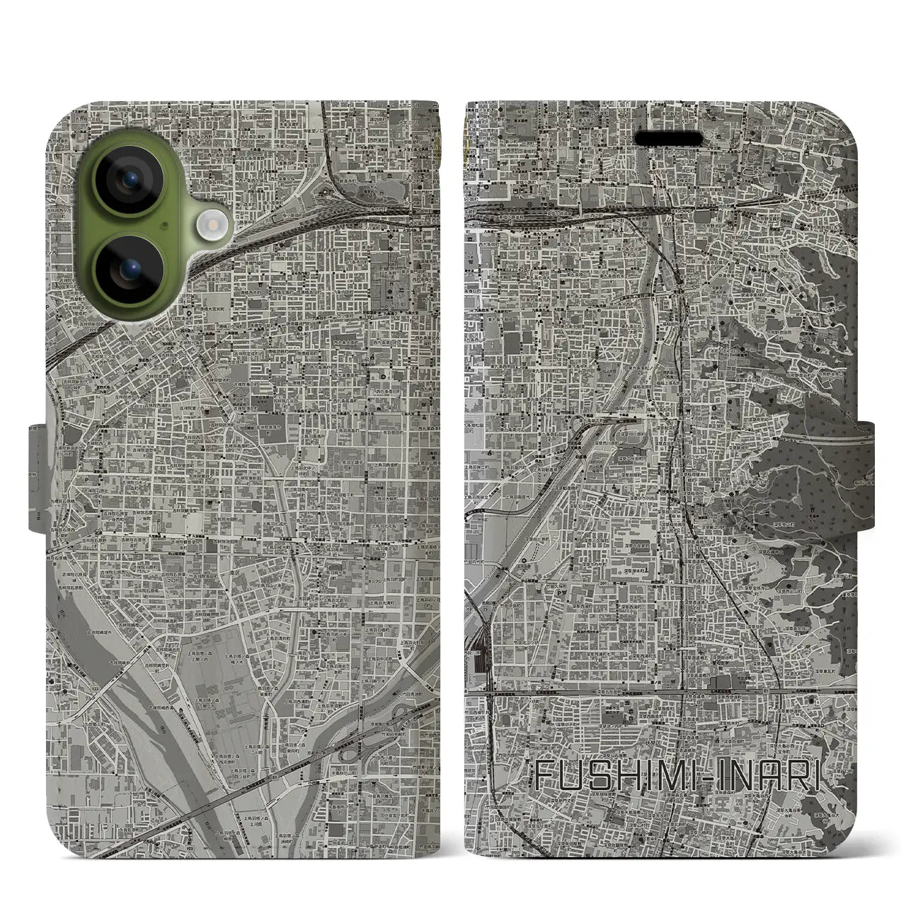 【伏見稲荷（京都府）】地図柄iPhoneケース（手帳タイプ）