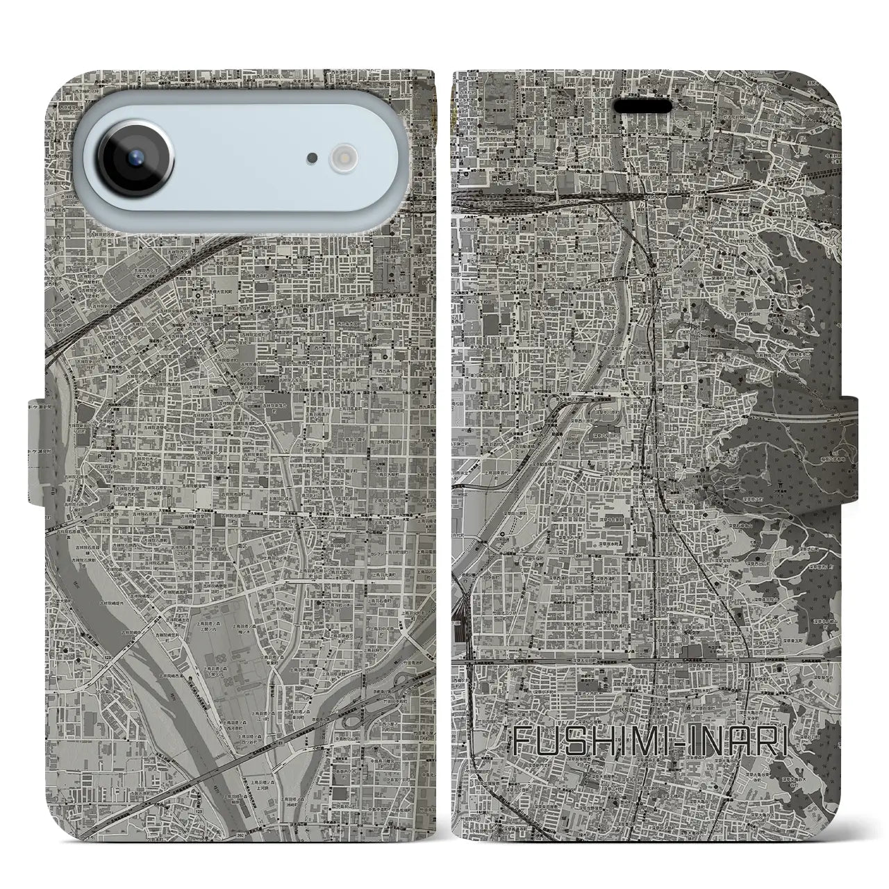 【伏見稲荷（京都府）】地図柄iPhoneケース（手帳タイプ）