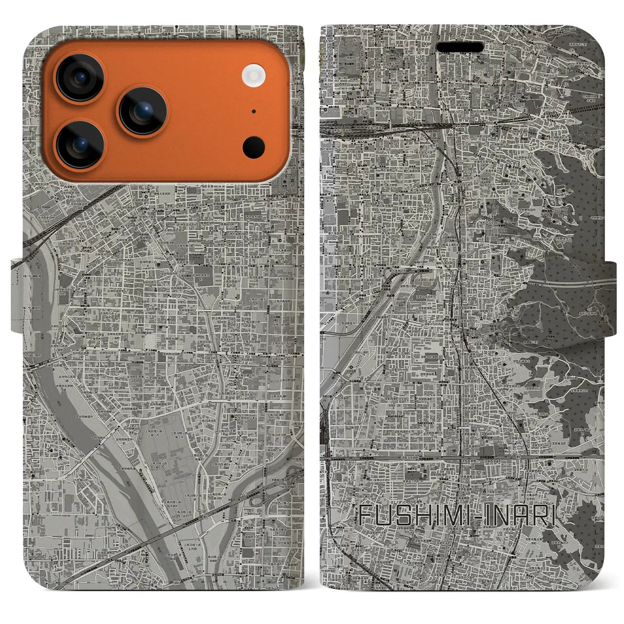 【伏見稲荷（京都府）】地図柄iPhoneケース（手帳タイプ）