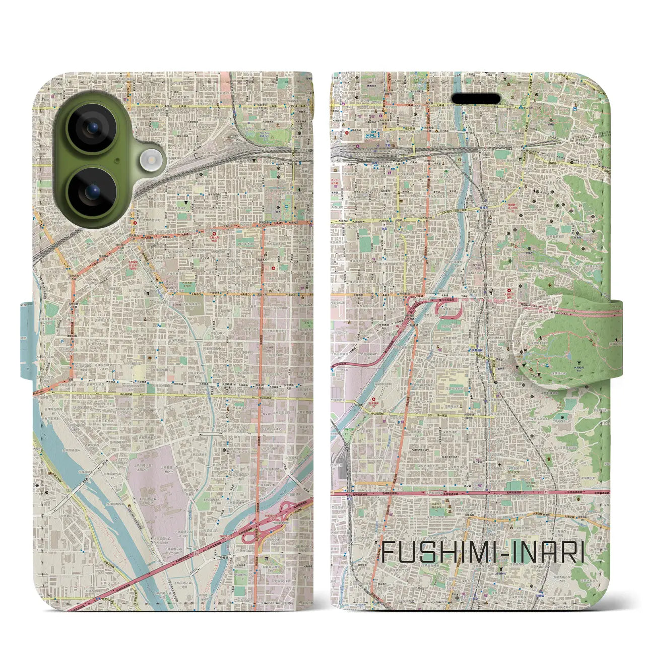 【伏見稲荷（京都府）】地図柄iPhoneケース（手帳タイプ）