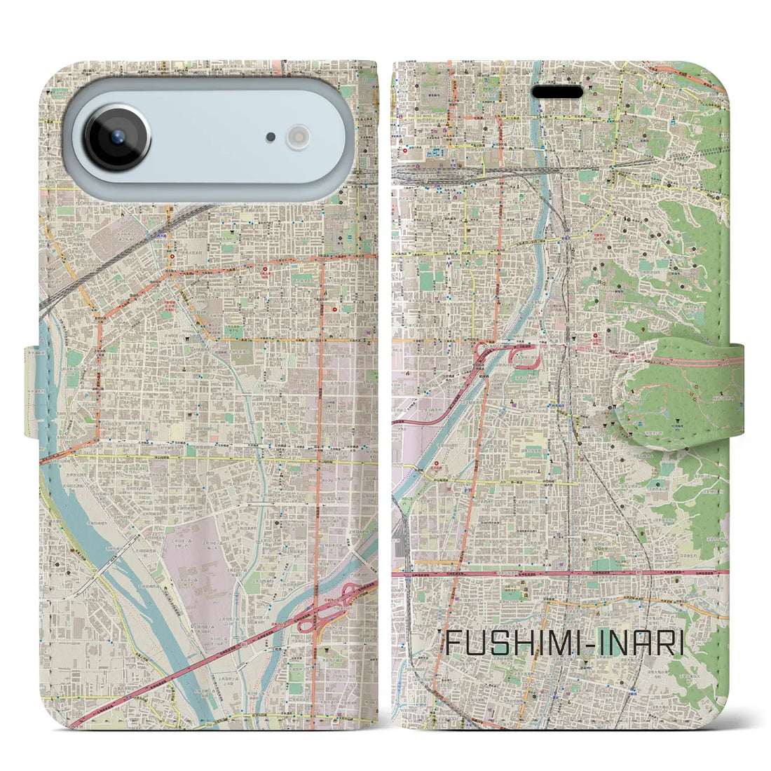 【伏見稲荷(京都府)】地図柄iPhoneケース(手帳タイプ)モノトーン・iPhone 17 Pro Max 用