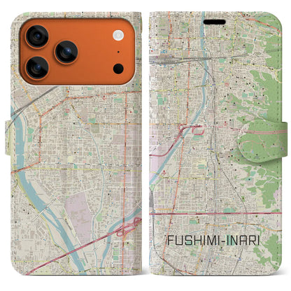 【伏見稲荷（京都府）】地図柄iPhoneケース（手帳タイプ）