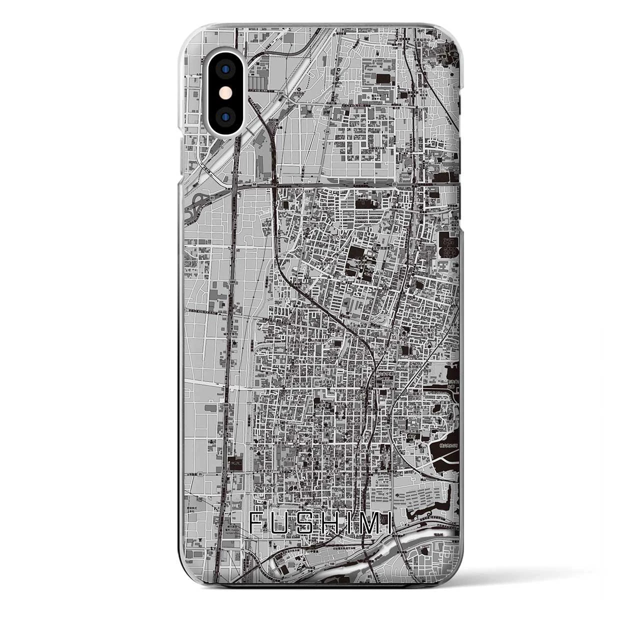 【伏見（京都府）】地図柄iPhoneケース（クリアタイプ）モノトーン・iPhone XS Max 用