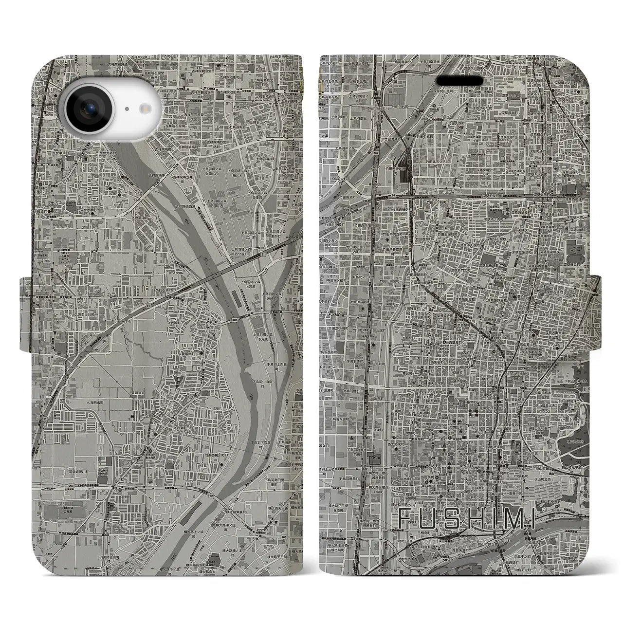 【伏見（京都府）】地図柄iPhoneケース（手帳タイプ）