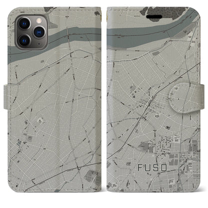 【扶桑（愛知県）】地図柄iPhoneケース（手帳タイプ）モノトーン・iPhone 11 Pro Max 用