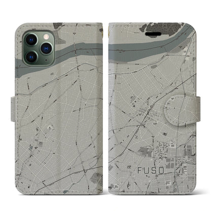 【扶桑（愛知県）】地図柄iPhoneケース（手帳タイプ）モノトーン・iPhone 11 Pro 用