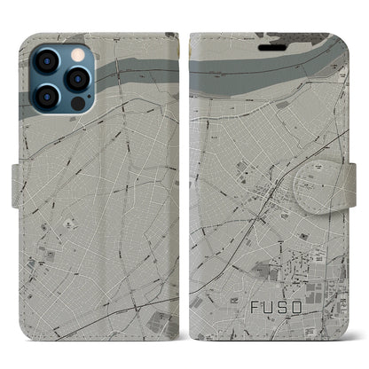 【扶桑（愛知県）】地図柄iPhoneケース（手帳タイプ）モノトーン・iPhone 12 / 12 Pro 用