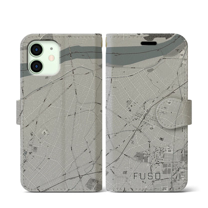 【扶桑（愛知県）】地図柄iPhoneケース（手帳タイプ）モノトーン・iPhone 12 mini 用