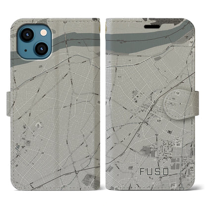 【扶桑（愛知県）】地図柄iPhoneケース（手帳タイプ）モノトーン・iPhone 13 用