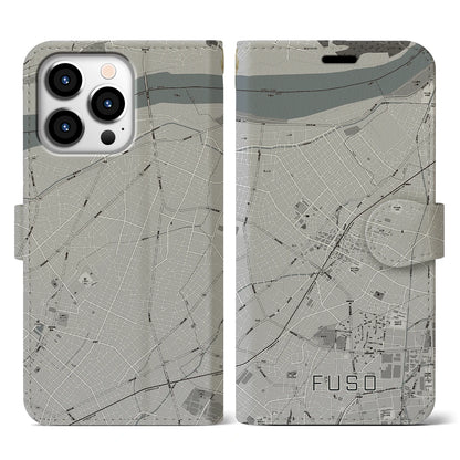 【扶桑（愛知県）】地図柄iPhoneケース（手帳タイプ）モノトーン・iPhone 13 Pro 用