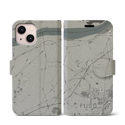 【扶桑（愛知県）】地図柄iPhoneケース（手帳タイプ）モノトーン・iPhone 13 mini 用
