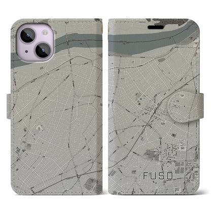 【扶桑（愛知県）】地図柄iPhoneケース（手帳タイプ）モノトーン・iPhone 14 用