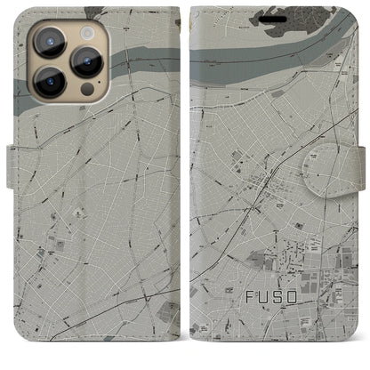 【扶桑（愛知県）】地図柄iPhoneケース（手帳タイプ）モノトーン・iPhone 14 Pro Max 用
