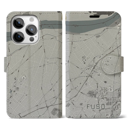 【扶桑（愛知県）】地図柄iPhoneケース（手帳タイプ）モノトーン・iPhone 14 Pro 用
