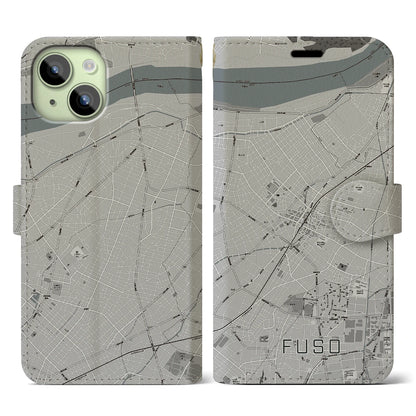 【扶桑（愛知県）】地図柄iPhoneケース（手帳タイプ）モノトーン・iPhone 15 用