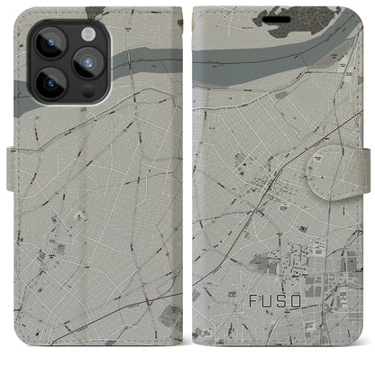 【扶桑（愛知県）】地図柄iPhoneケース（手帳タイプ）モノトーン・iPhone 15 Pro Max 用