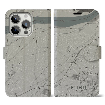 【扶桑（愛知県）】地図柄iPhoneケース（手帳タイプ）モノトーン・iPhone 15 Pro 用