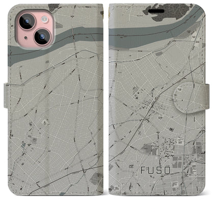 【扶桑（愛知県）】地図柄iPhoneケース（手帳タイプ）モノトーン・iPhone 15 Plus 用
