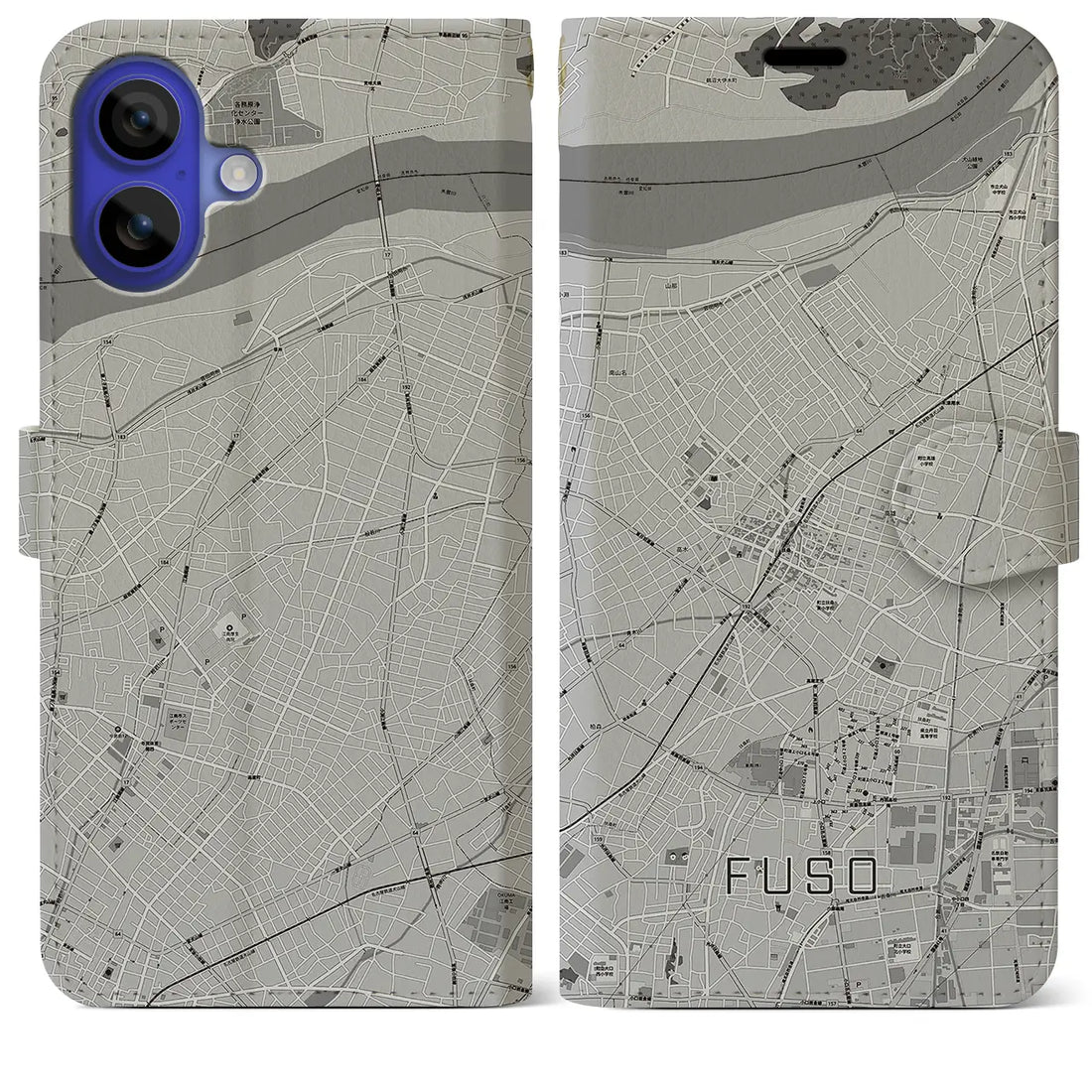 【扶桑(愛知県)】地図柄iPhoneケース(手帳タイプ)モノトーン・iPhone 16 Pro Max 用