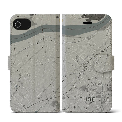 【扶桑（愛知県）】地図柄iPhoneケース（手帳タイプ）モノトーン・iPhone SE（第3 / 第2世代） / 8 / 7 / 6s / 6 用