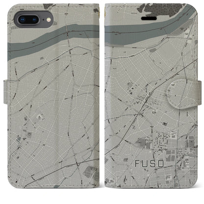 【扶桑（愛知県）】地図柄iPhoneケース（手帳タイプ）モノトーン・iPhone 8Plus /7Plus / 6sPlus / 6Plus 用