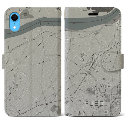 【扶桑（愛知県）】地図柄iPhoneケース（手帳タイプ）モノトーン・iPhone XR 用