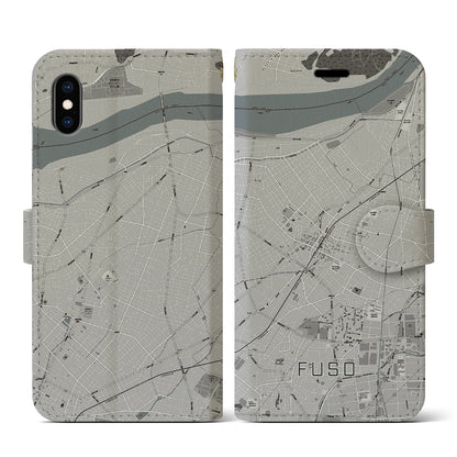 【扶桑（愛知県）】地図柄iPhoneケース（手帳タイプ）モノトーン・iPhone XS / X 用