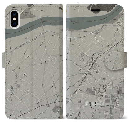 【扶桑（愛知県）】地図柄iPhoneケース（手帳タイプ）モノトーン・iPhone XS Max 用