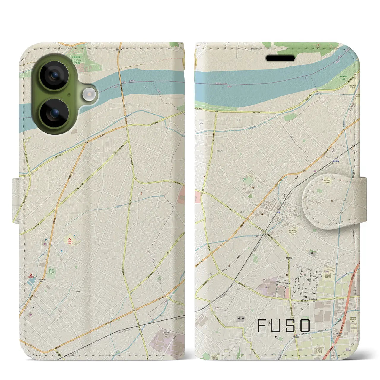 【扶桑（愛知県）】地図柄iPhoneケース（手帳タイプ）