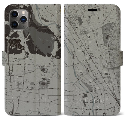 【福生（東京都）】地図柄iPhoneケース（手帳タイプ）モノトーン・iPhone 11 Pro Max 用