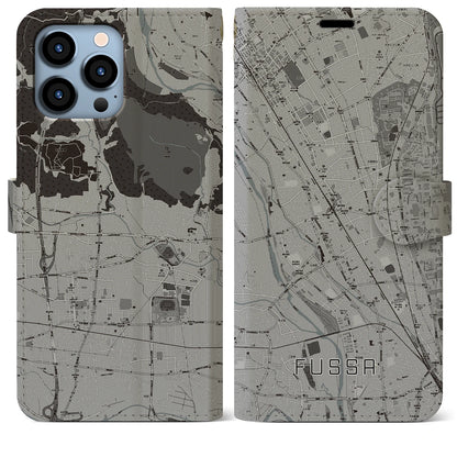 【福生（東京都）】地図柄iPhoneケース（手帳タイプ）モノトーン・iPhone 13 Pro Max 用