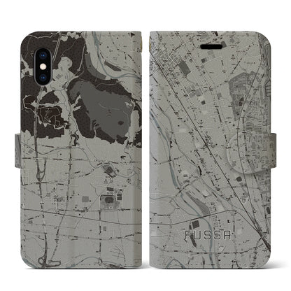 【福生（東京都）】地図柄iPhoneケース（手帳タイプ）モノトーン・iPhone XS / X 用