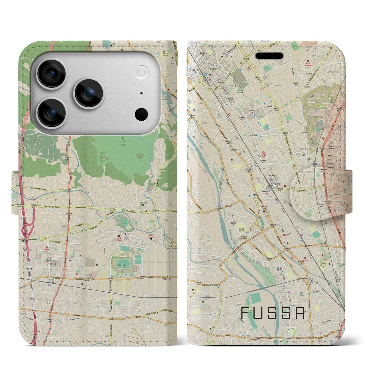 【福生（東京都）】地図柄iPhoneケース（手帳タイプ）