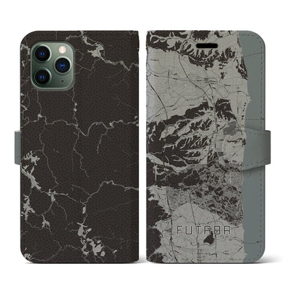 【双葉（福島県）】地図柄iPhoneケース（手帳タイプ）モノトーン・iPhone 11 Pro 用