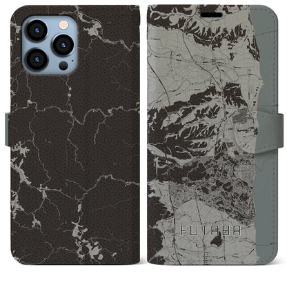 【双葉（福島県）】地図柄iPhoneケース（手帳タイプ）モノトーン・iPhone 13 Pro Max 用
