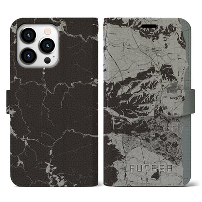 【双葉（福島県）】地図柄iPhoneケース（手帳タイプ）モノトーン・iPhone 13 Pro 用