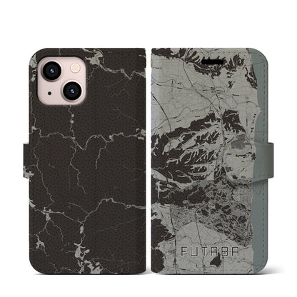 【双葉（福島県）】地図柄iPhoneケース（手帳タイプ）モノトーン・iPhone 13 mini 用