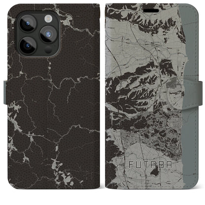 【双葉（福島県）】地図柄iPhoneケース（手帳タイプ）モノトーン・iPhone 15 Pro Max 用