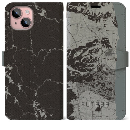 【双葉（福島県）】地図柄iPhoneケース（手帳タイプ）モノトーン・iPhone 15 Plus 用