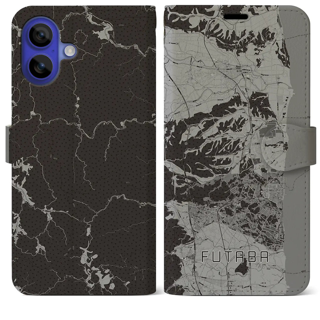 【双葉(福島県)】地図柄iPhoneケース(手帳タイプ)モノトーン・iPhone 16 Pro Max 用