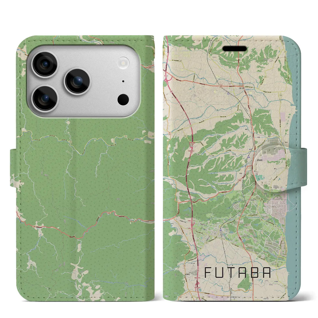 【双葉(福島県)】地図柄iPhoneケース(手帳タイプ)モノトーン・iPhone 17 Pro Max 用