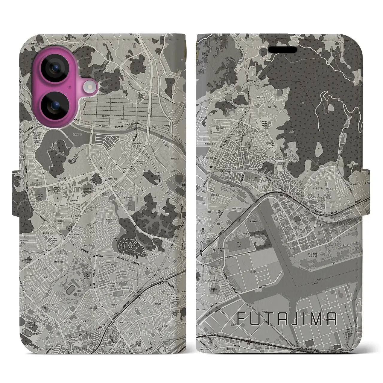 【二島（福岡県）】地図柄iPhoneケース（手帳タイプ）